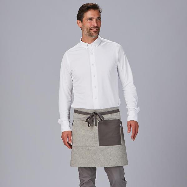 DELANTAL CORTO BOLSILLO Y CINTAS COMBINADAS 45X74 CM