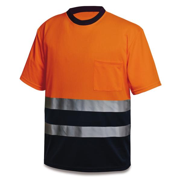 Camiseta Alta Visibilidad poliéster naranja/azul marino 150 gr.