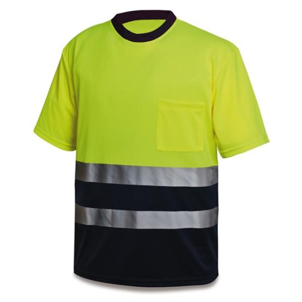Camiseta Alta Visibilidad poliéster amarillo/azul marino 150 gr.