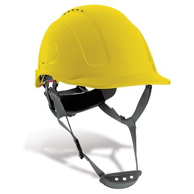 od. "OUNTAIN". Casco de protección AB cierre ruleta, arnés textil 6 puntos y barbiquejo. Color Amarillo.