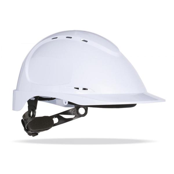 od. “THOR (Ventilado)”. Casco de protección para la industria ventilado en color blanco, cierre ruleta, arnés textil 6 puntos.