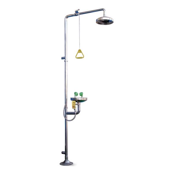 Ducha-lavaojos de acero inoxidable.