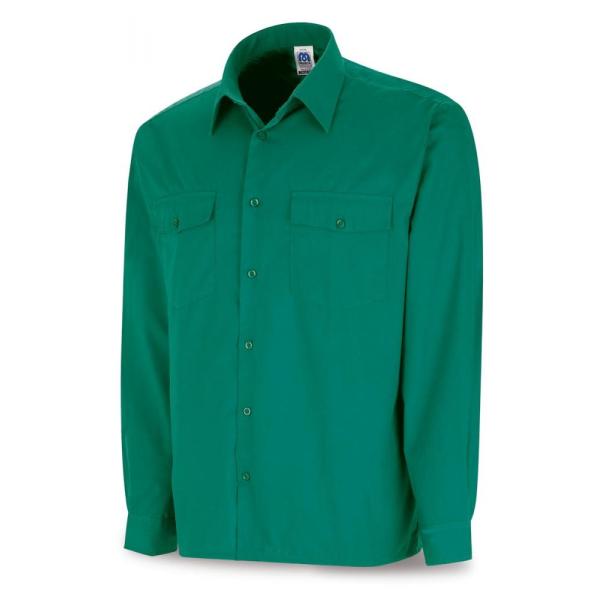 Camisa verde poliéster/algodón 95 gr. anga larga 3738