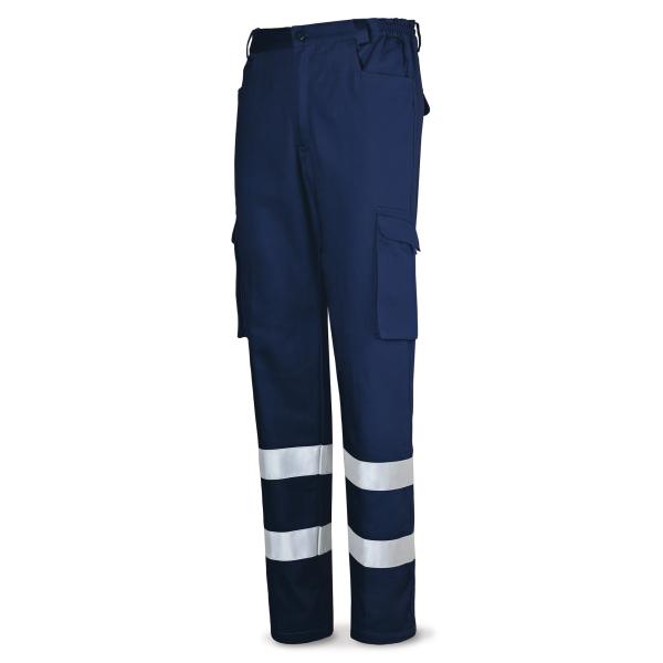 Pantalón azul marino algodón con bandas reflectantes 245 g. 38