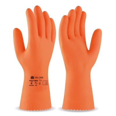 Guante tipo industrial de látex naranja para riesgos mecánicos, químicos y microorganismos. 7
