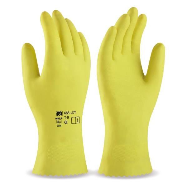 Guante tipo doméstico de látex amarillo para riesgos mecánicos superficiales. 7