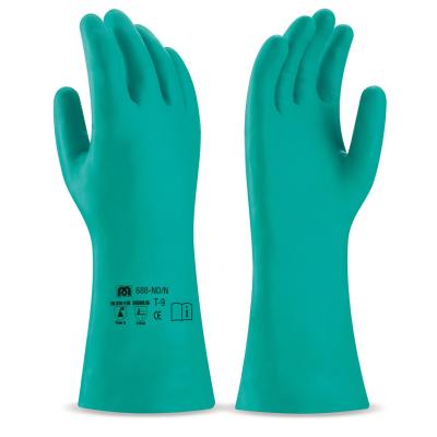 Guante de nitrilo verde para riesgos mecánicos, químicos y microorganismos. 7