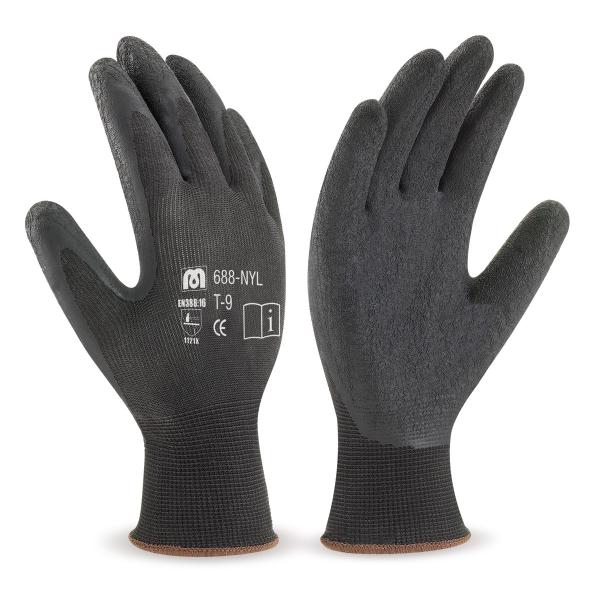 Guante de nylon negro con recubrimiento de látex negro. 7