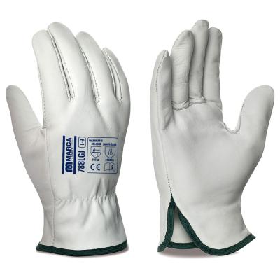 Guante tipo conductor de piel flor vacuno color natural con ribete. EBITADO 8