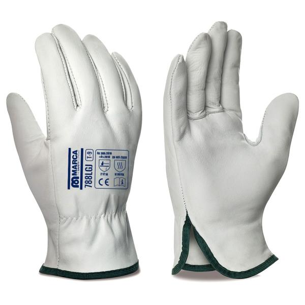 Guante tipo conductor de piel flor vacuno color natural con ribete. 8