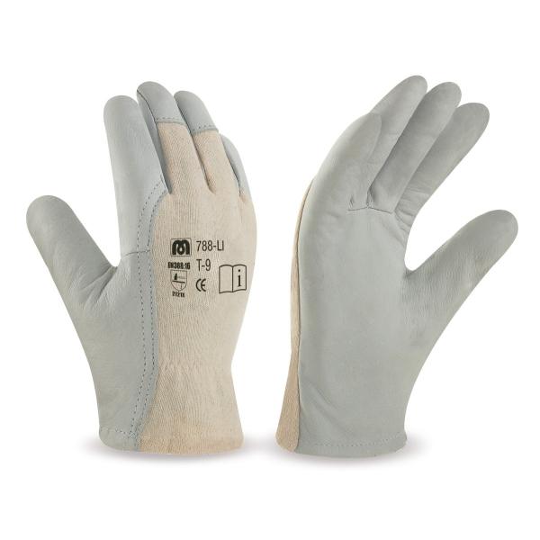 Guante tipo conductor piel flor vacuno y dorso de punto de algodón. 6