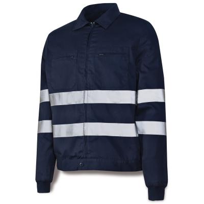 Chaqueta azul marino poliéster/algodón con bandas reflectantes 200 g. 48