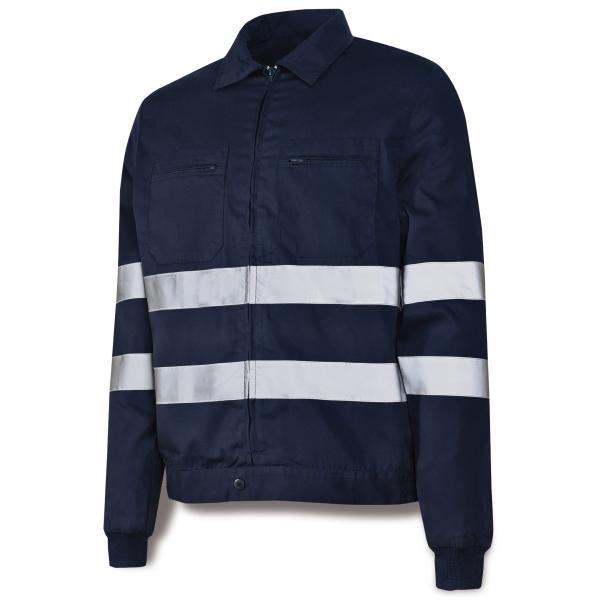 Chaqueta azul marino poliéster/algodón con bandas reflectantes 200 g. 48