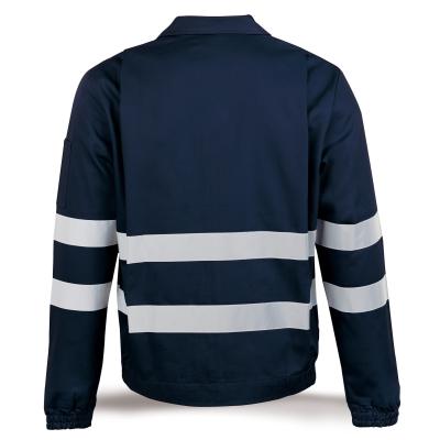 Chaqueta azul marino poliéster/algodón con bandas reflectantes 200 g. 48