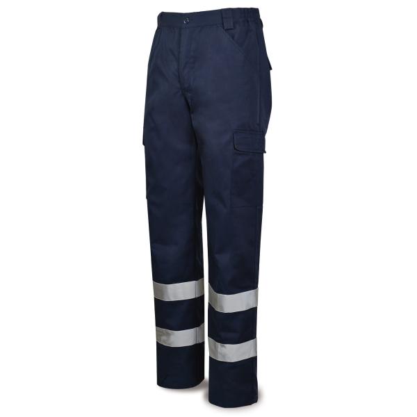 Pantalón azul marino poliéster/algodón con bandas reflectantes 200 g. 38