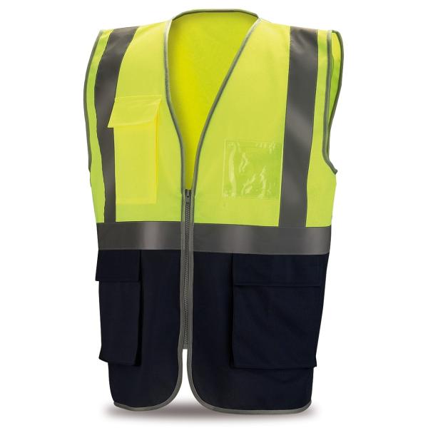 Chaleco Alta Visibilidad de punto bicolor. ultibolsillos 120 gr.