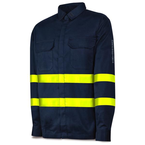 Camisa IGNÍFUGA y ANTIETÁTICA multinorma con cintas reflectantes. Algodón 220 gr. 3738